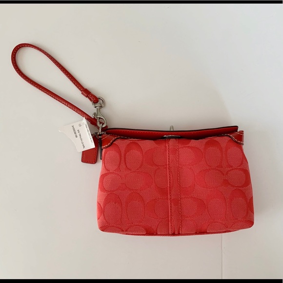 Coach Handbags - NWT Cherry Red Coach Signature Turnlock Large Wristlet